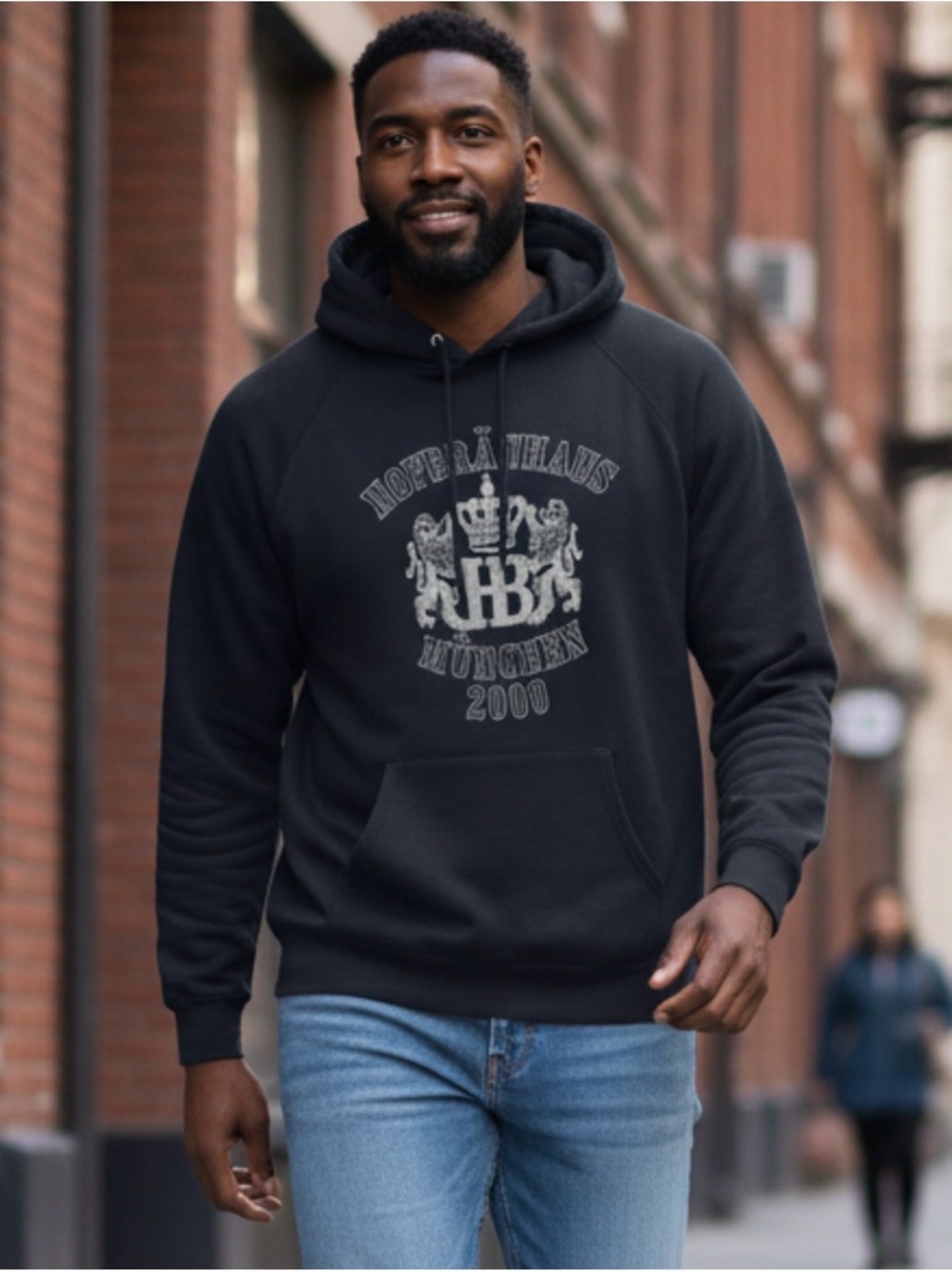 Hofbrauhaus Munchen Dark Blue Men's Hooded Graphic Sweater Cozy Size XXL